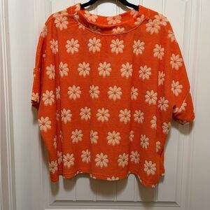 Entro Orange Daisy Print Short Sleeve Top